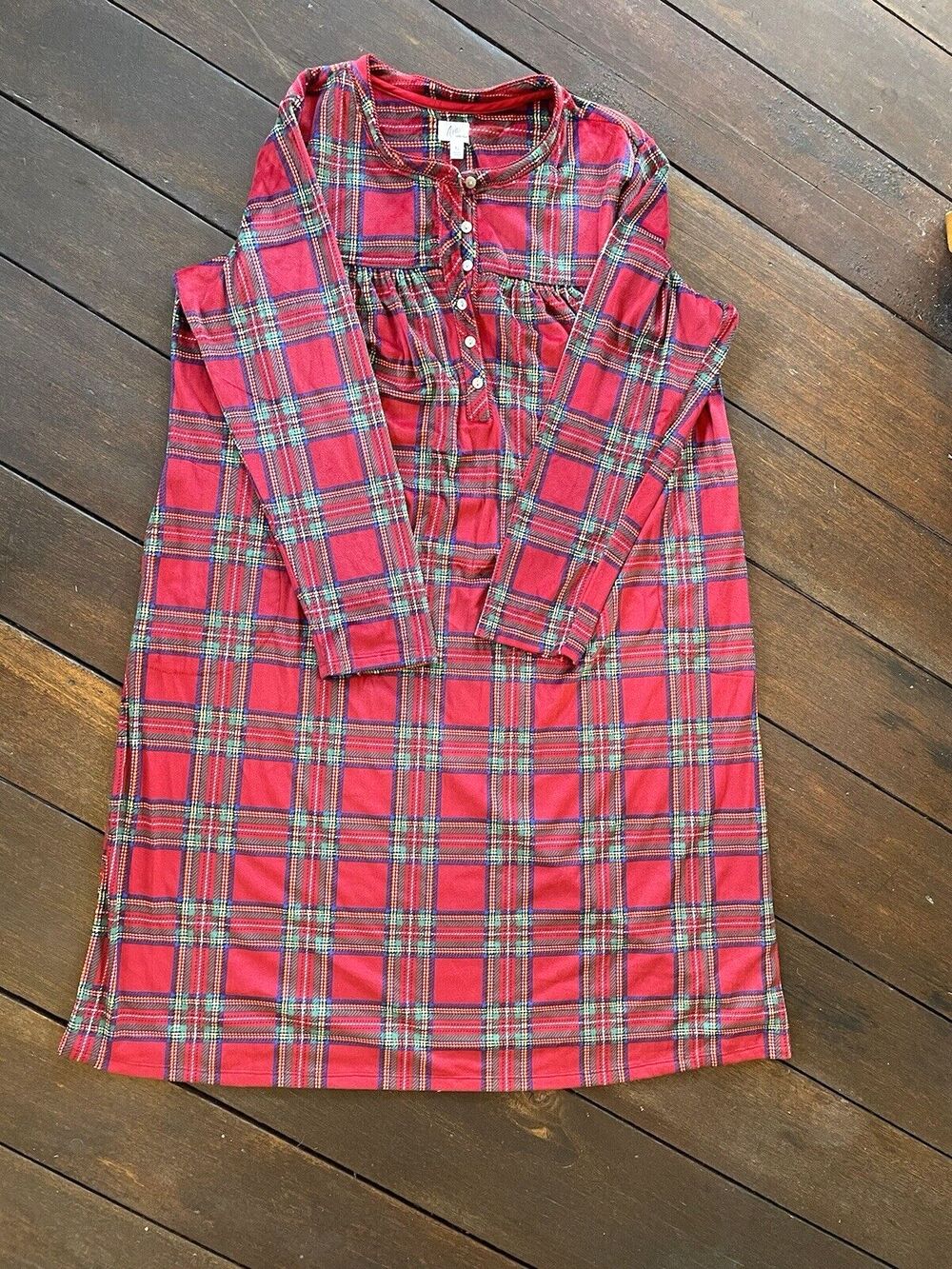 Aria Collection Womens Red Plaid Soft LS Nightgown Gown Pockets Sz XL 16-18